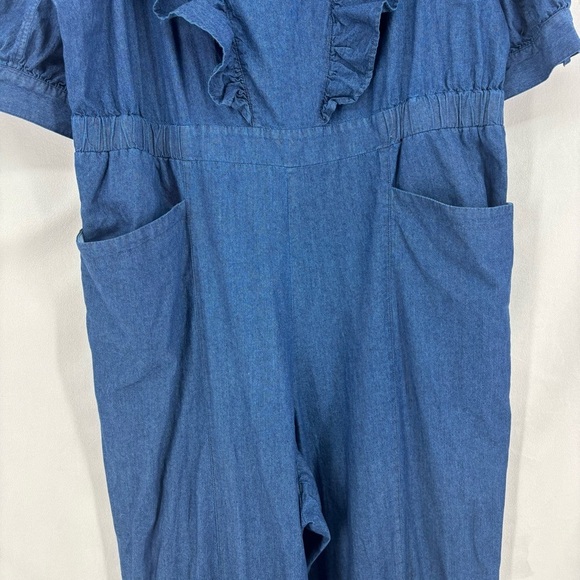 Eloquii Elements Women's Plus Size 22 Denim Jumpsuit Ruffles Short Sleeve Trendy - Picture 9 of 9